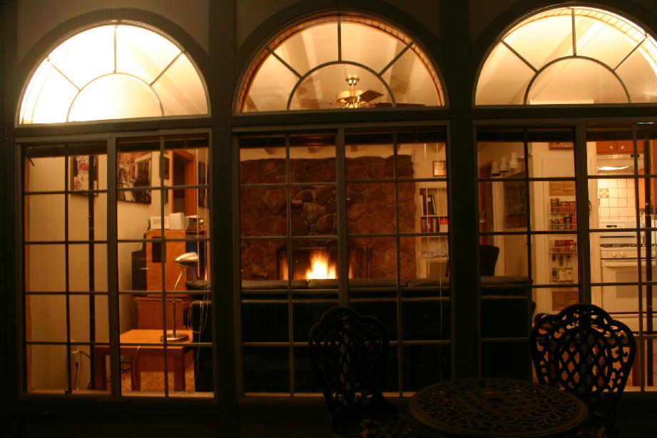 Living Room Seen From Deck At Night